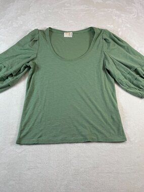 Nation LTD Nigella Top Clove Sage Green Puff Sleeve Womens S Peru Pima Cotton